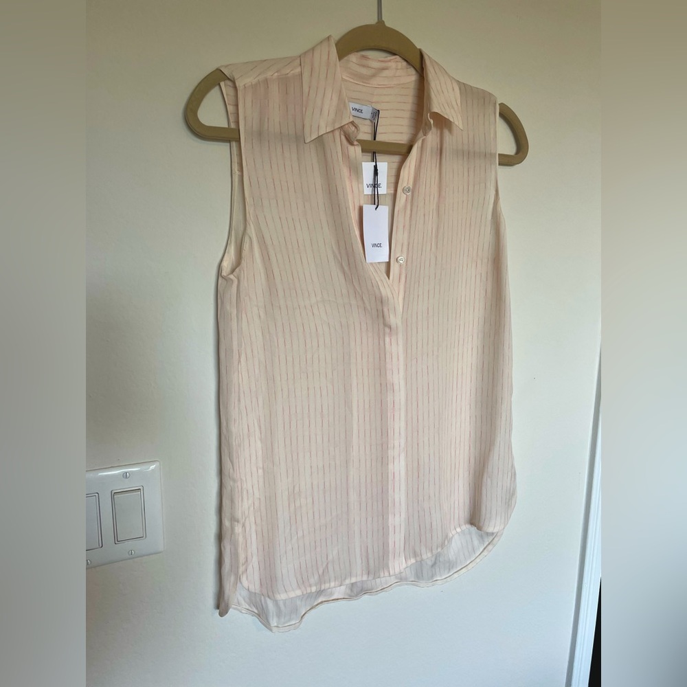 Vince sleeveless silk blouse, size 4, off white/rosewood pink